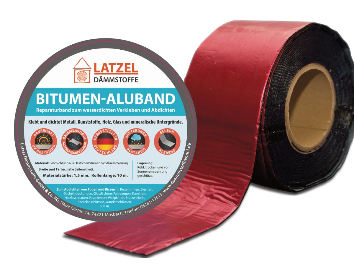 Bitumen Aluband 300 mm x 10 m Farbe Rot – selbstklebendes Dichtband für Dach, Regenrinne & Anschlüsse – UV-beständig wasserdicht Reparaturband – Bitumen Aluminium Abdichtband