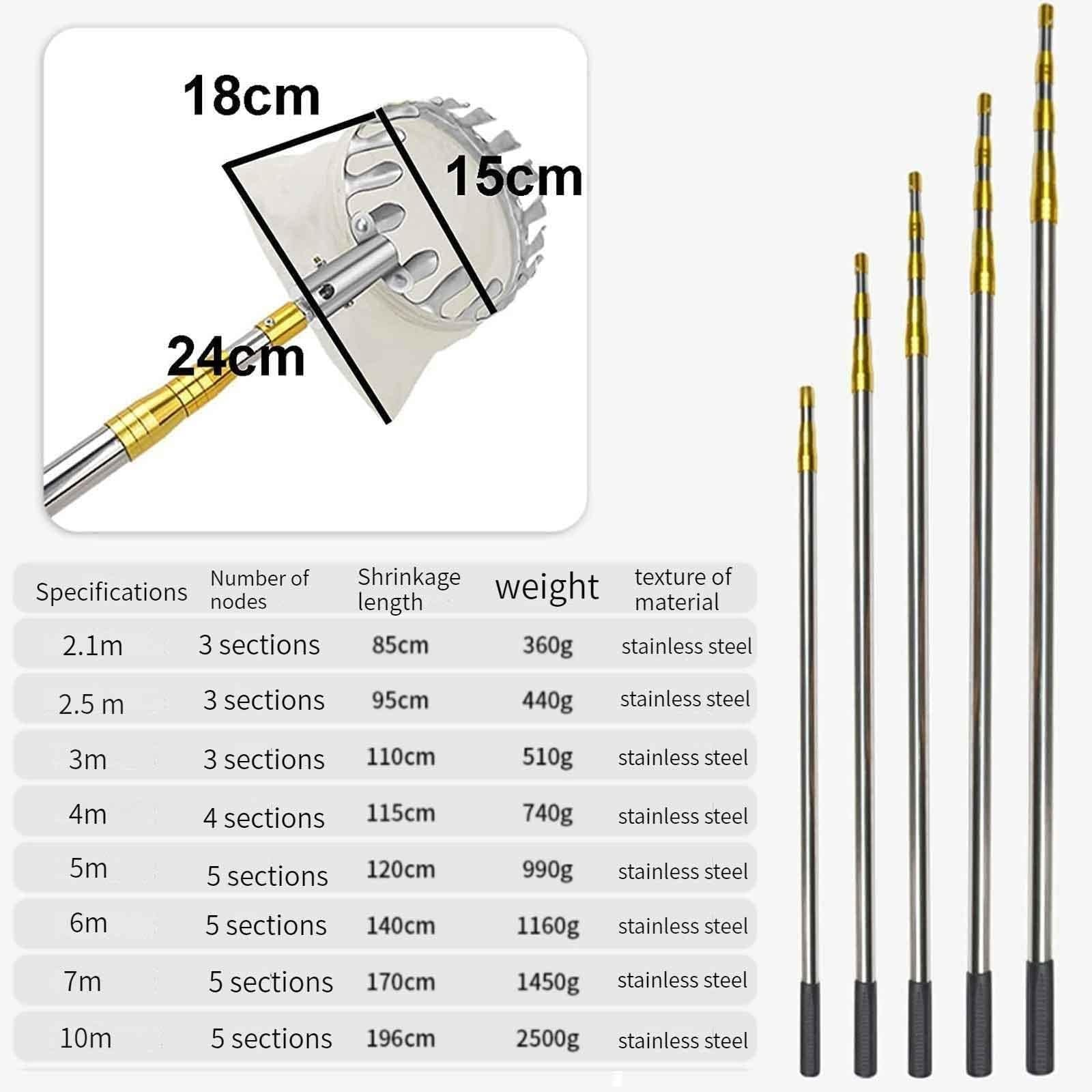 Recolector de Frutas Telescopico Extensible, 2-7M，Dientes de Calibre de Metal, Poste de Conexión de Acero Inoxidable Ligero, Recoger Frutas, Frutas Herramientas Recolectoras para Manzanas | 2m(6.6ft)