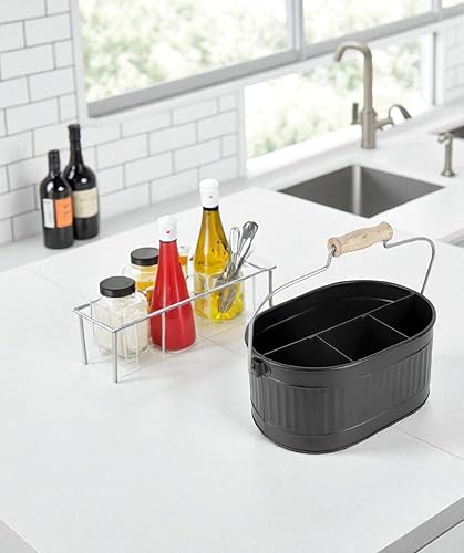 Miniatura 3 de CLEENTABLE Organizador rústico galvanizado para utensilios Soporte de cubiertos de granja para cocina, comedor, picnic, fiestas, organizador de