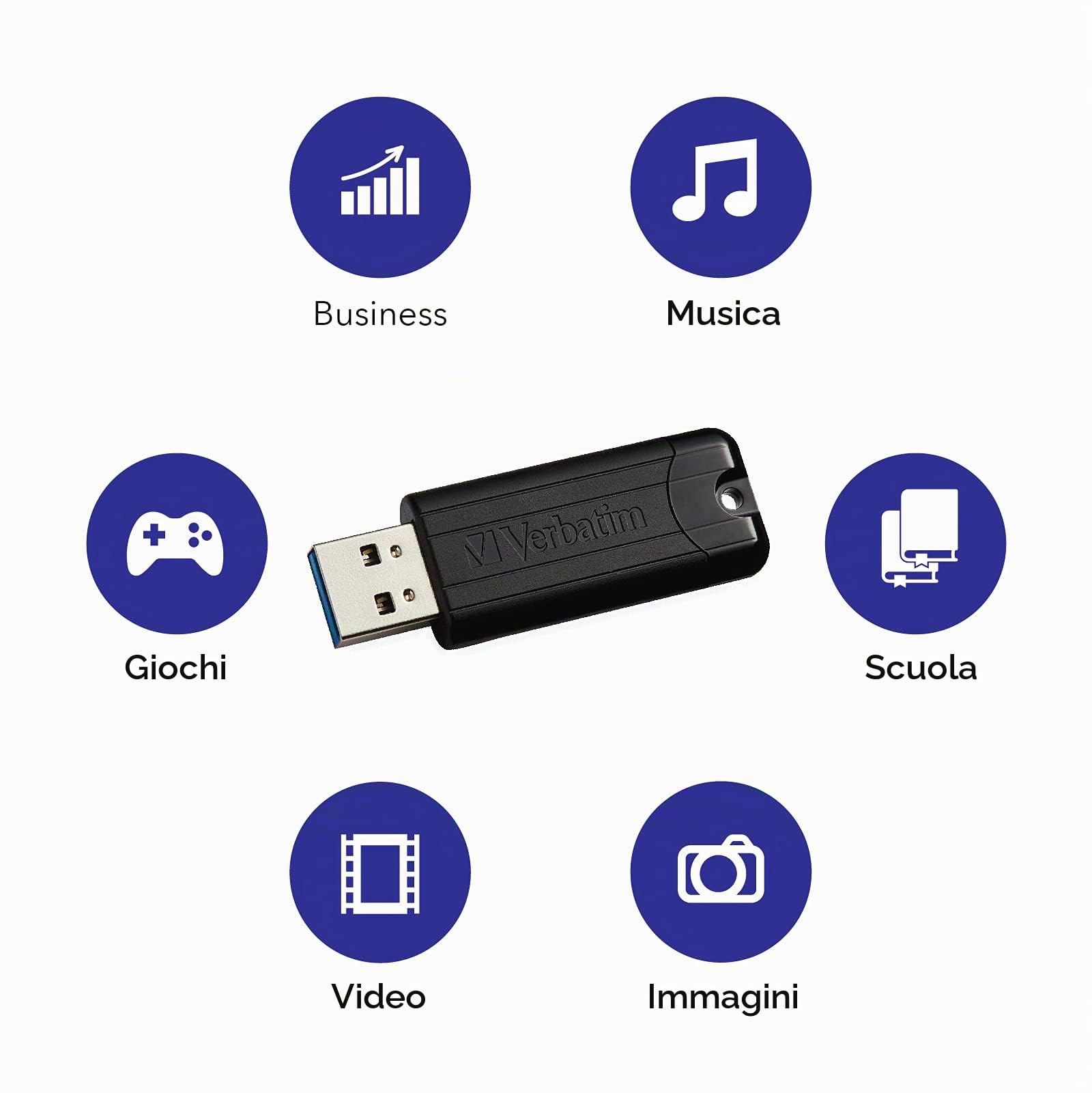 Verbatim PinStripe unità flash USB 256 GB USB tipo A 3.0 (3.1 Gen 1) Nero