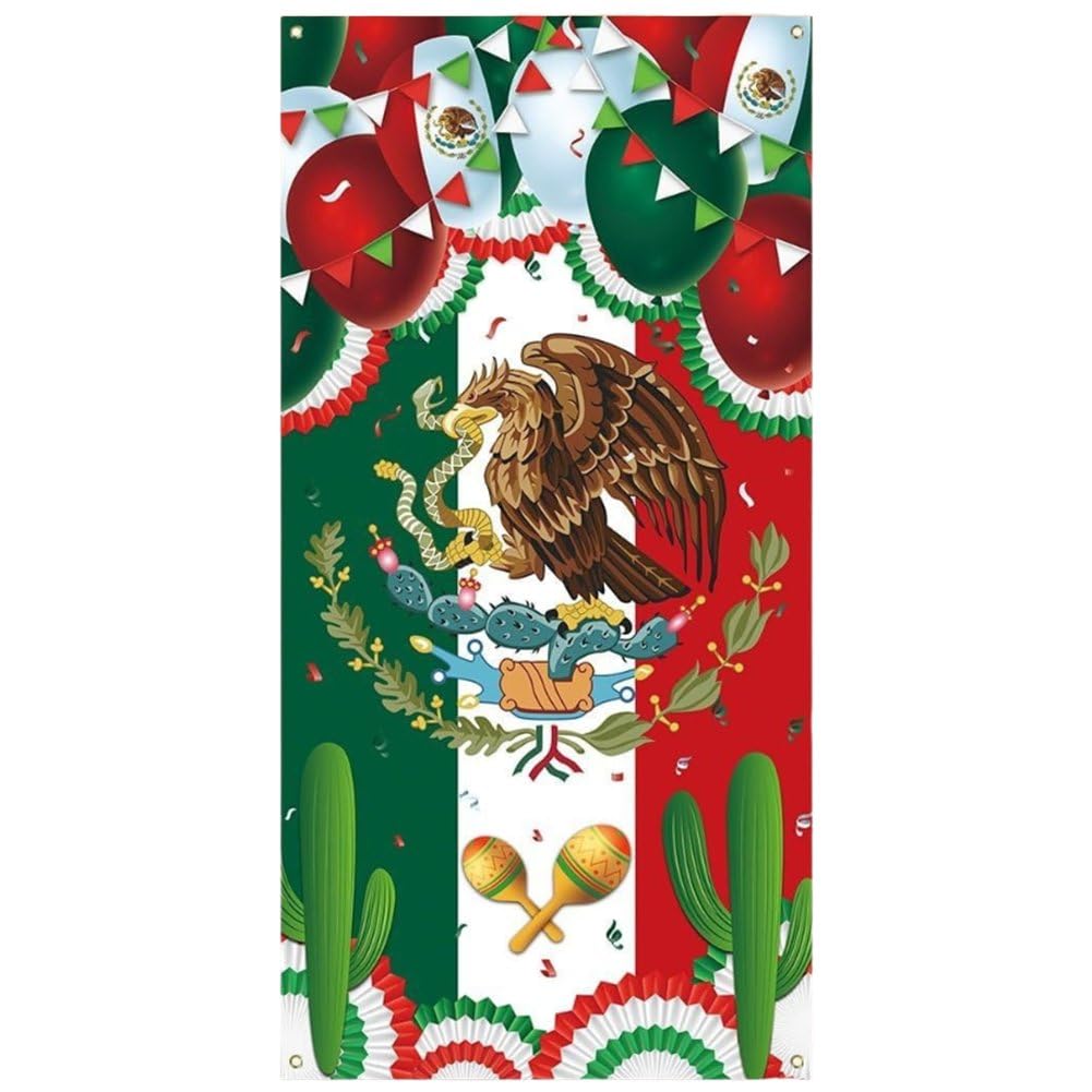 Ppmter Viva Mexico Door Cover Dia De La Independencia Mexican Independence Day Front Door Banner Photography Home Party Decoration