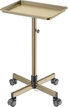 K-Salon Salon Tray on Wheels, Height Adjustable Rolling Cart for Hair Stylists and Tattoo Artists, 17.9 x 12.8 Inch Metal Tray with Quiet Casters, Gold