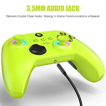 W&O Wireless Controller Compatible With Xbox One, Xbox Series X/S, Xbox One X/S, PC, With RGB LED Light, Mappable Buttons, 3.5mm Headphone Jack, With 2.4GHZ Wireless Adapter Gamepad