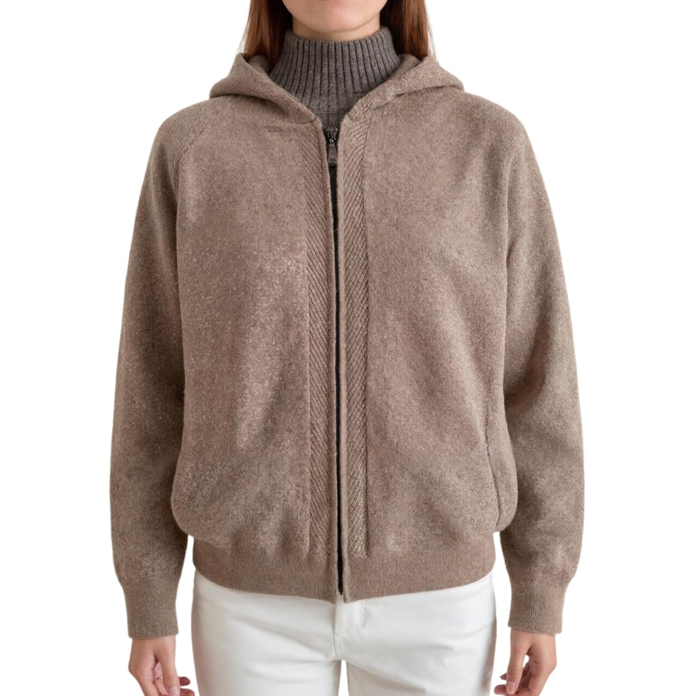 Women's 100% Cashmere Zipper Open Hoodie
