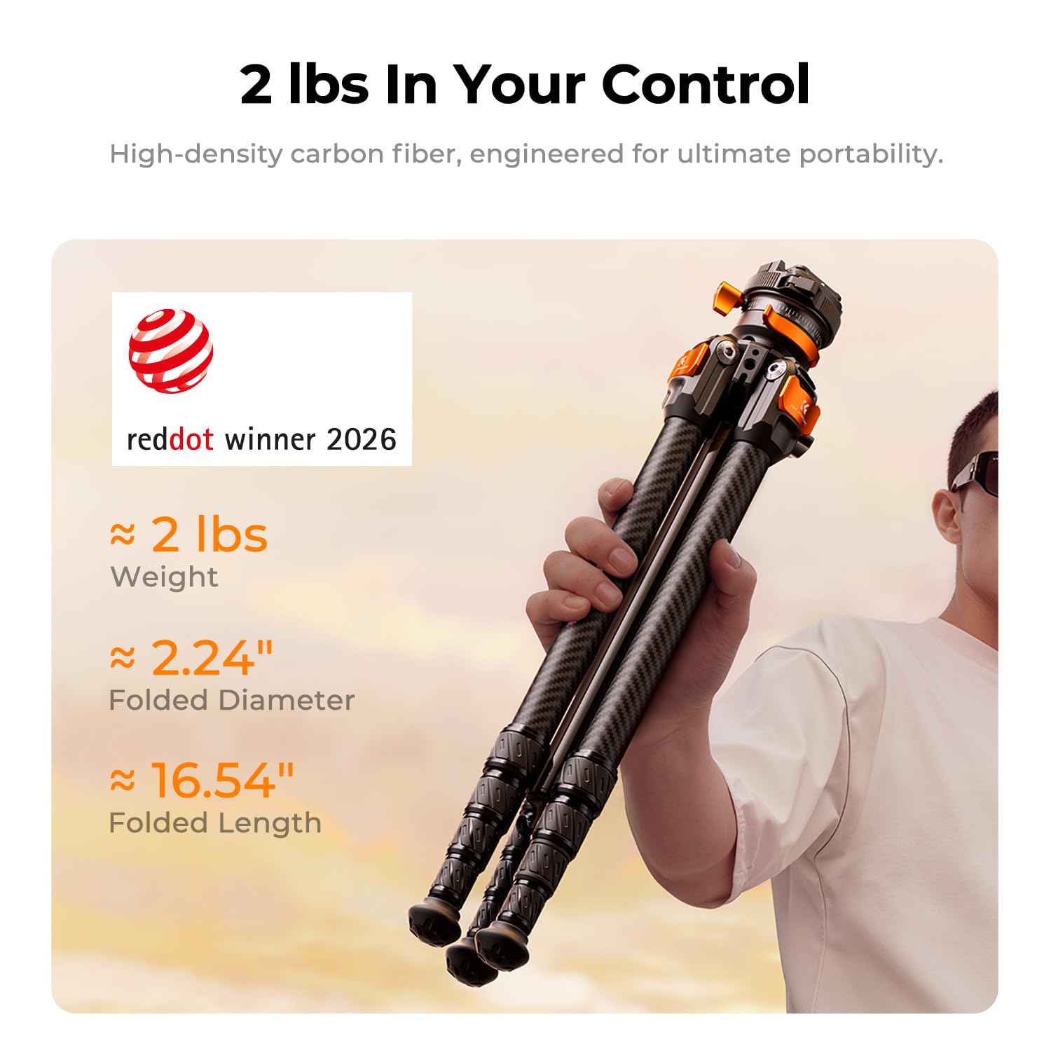 K&F CONCEPT Statyw z włókna węglowego 60in / 153 cm do aparatu, ultralekki statyw podróżny 0,9 kg z poziomowaniem ±18°, głowica panoramiczna 360°, odłączana oś środkowa, płyta QR typu Arca, nośność 10 | Ultralekki 0,9 kg, elastyczna oś środkowa, 360°, pły