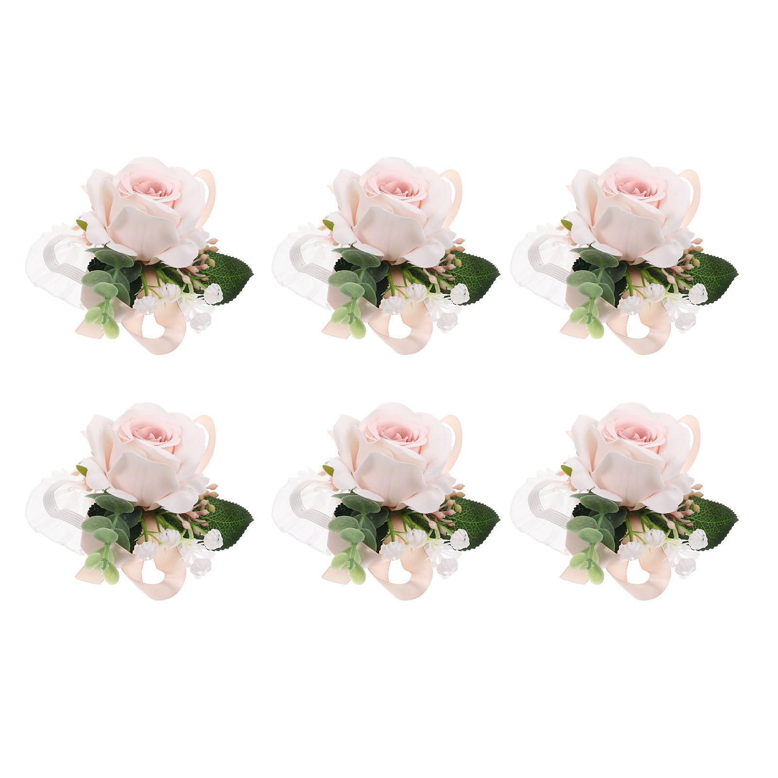 Bracelet de fleurs mariage en tissu anti-fanage, lot de 6 pièces décoration de poignet
