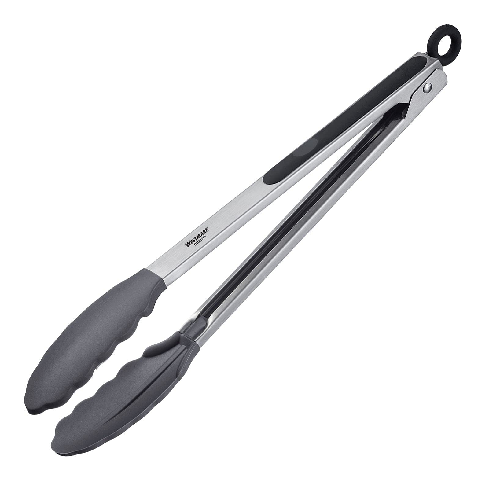 Westmark Silver/Black 16182270 Serving Tongs With Silicone Spoon And Rubberised Handles, Length: 34 Cm, Stainless Steel/Plastic/Silicone, Classic Silicone Maxi,