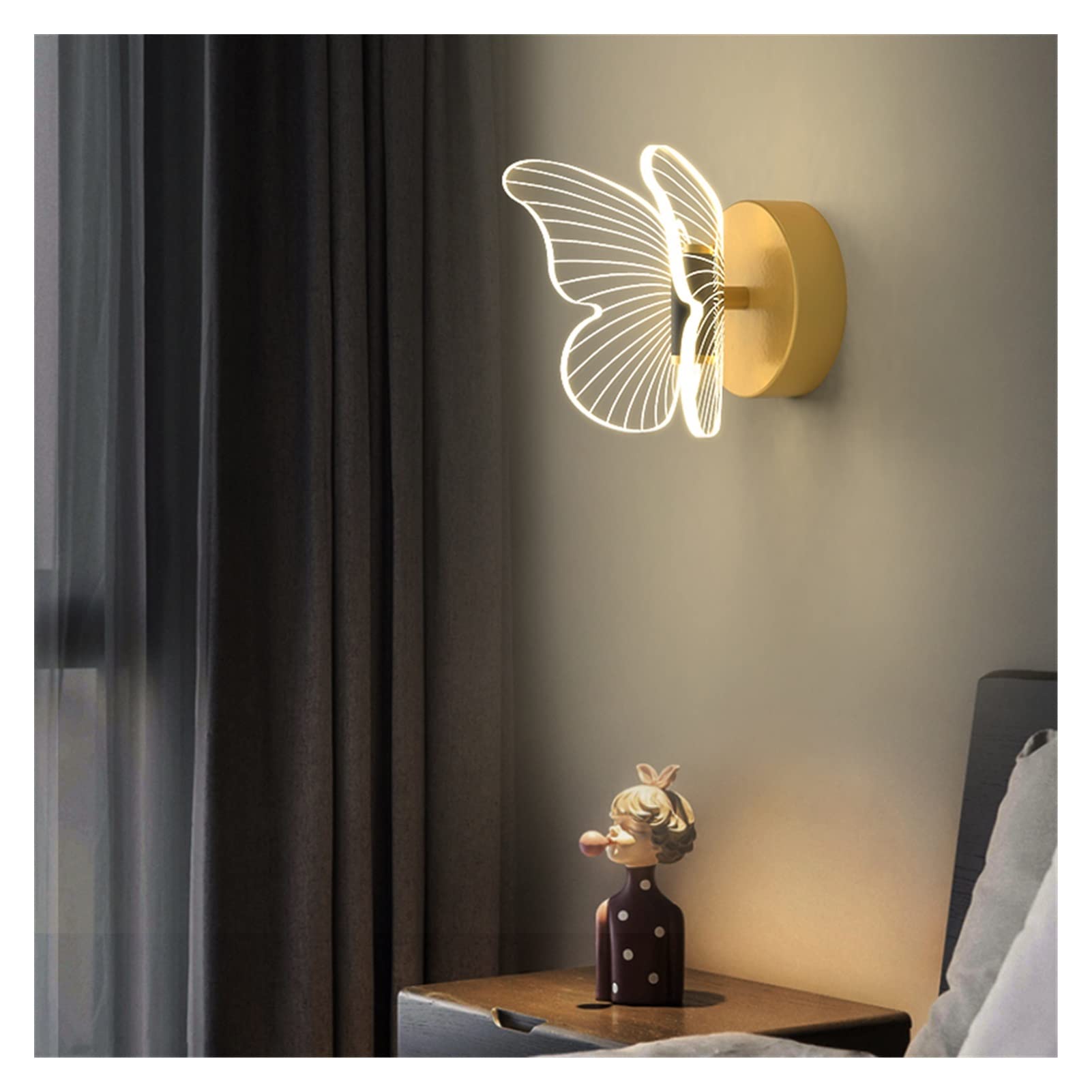Lámpara de pared, Lámpara de noche moderna para dormitorio - Boda - Decoración Mariposa Sala de estar Pasillo Escalera Patio Lámpara de pared, Luz de pared interior