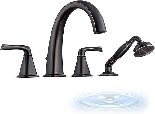 Miniatura 8 de Grifo de bañera romana de alto flujo con ducha de mano, grifo de bañera negro mate de 4 agujeros con válvula, grifos de bañera generalizados