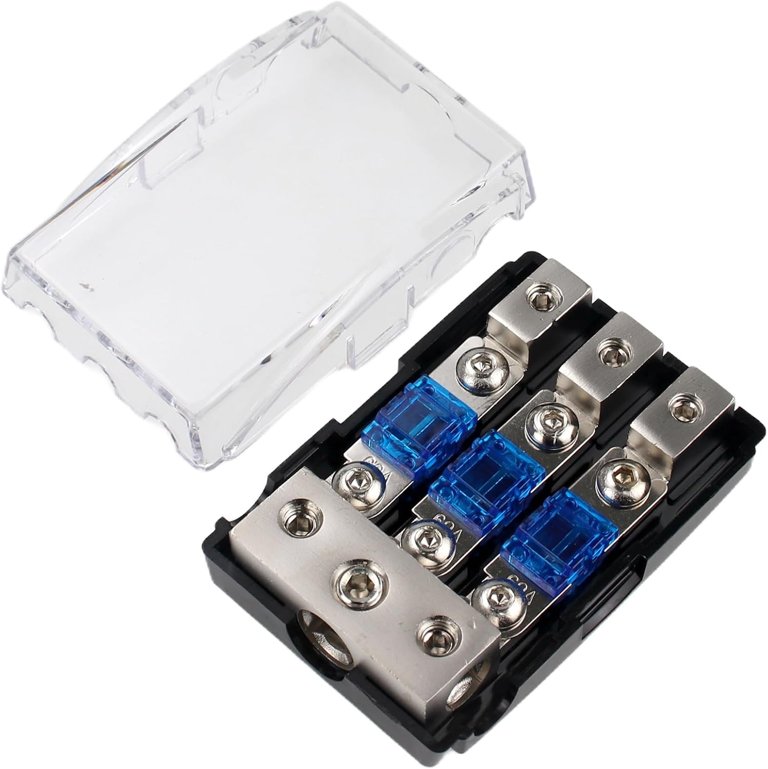 ZOOKOTO 3 Way Zinc Alloy AFS Distribution Block with 60A Mini ANL Fuse for Car Audio Fuse Holder (1X0GA+2X4GA IN,3X4/8GA OUT)