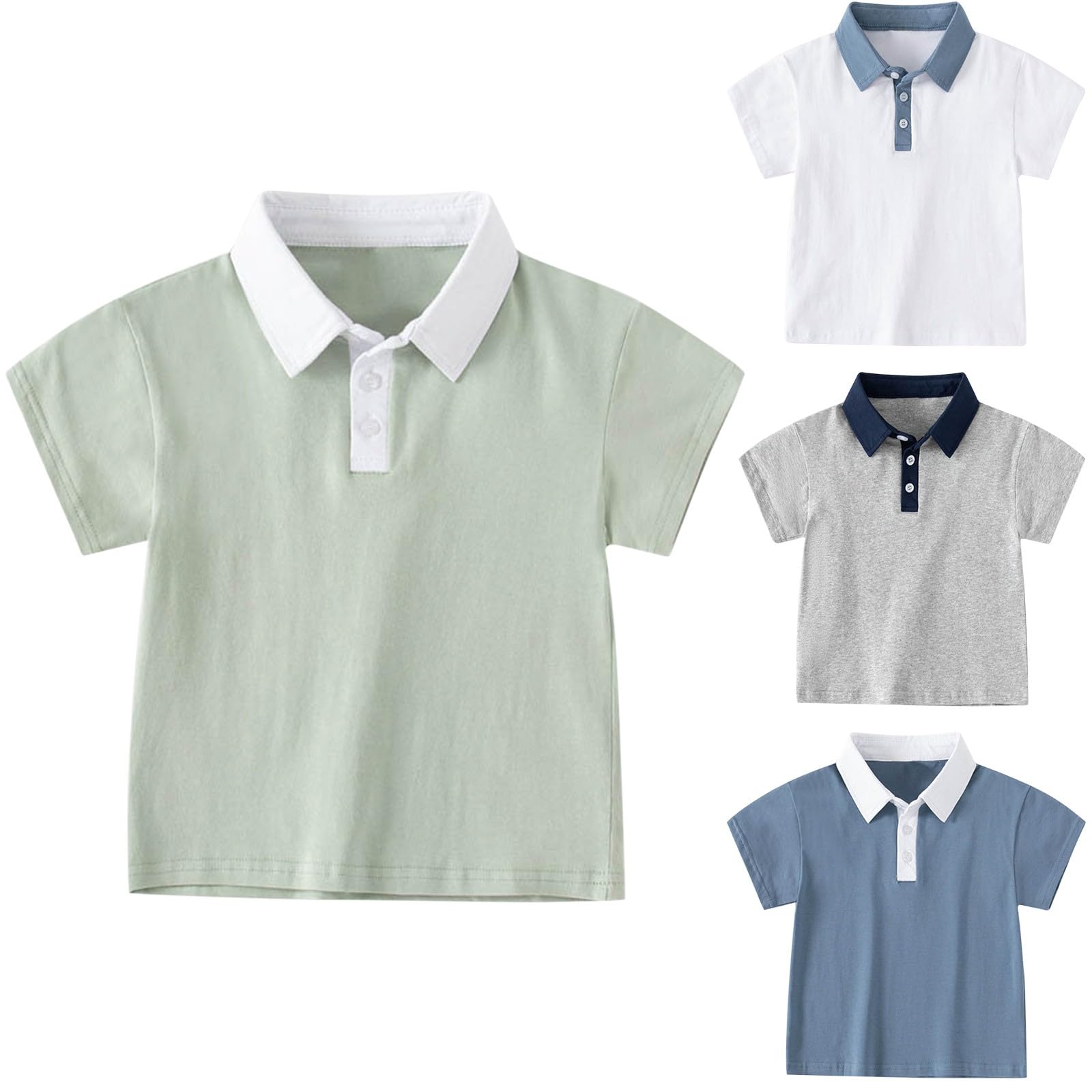 Toddler Baby Kids ???????????????? Shirt for Boys Girls Button Up Short Sleeve Cotton Tee, Solid Color (Dark Blue, 5-6 Years)