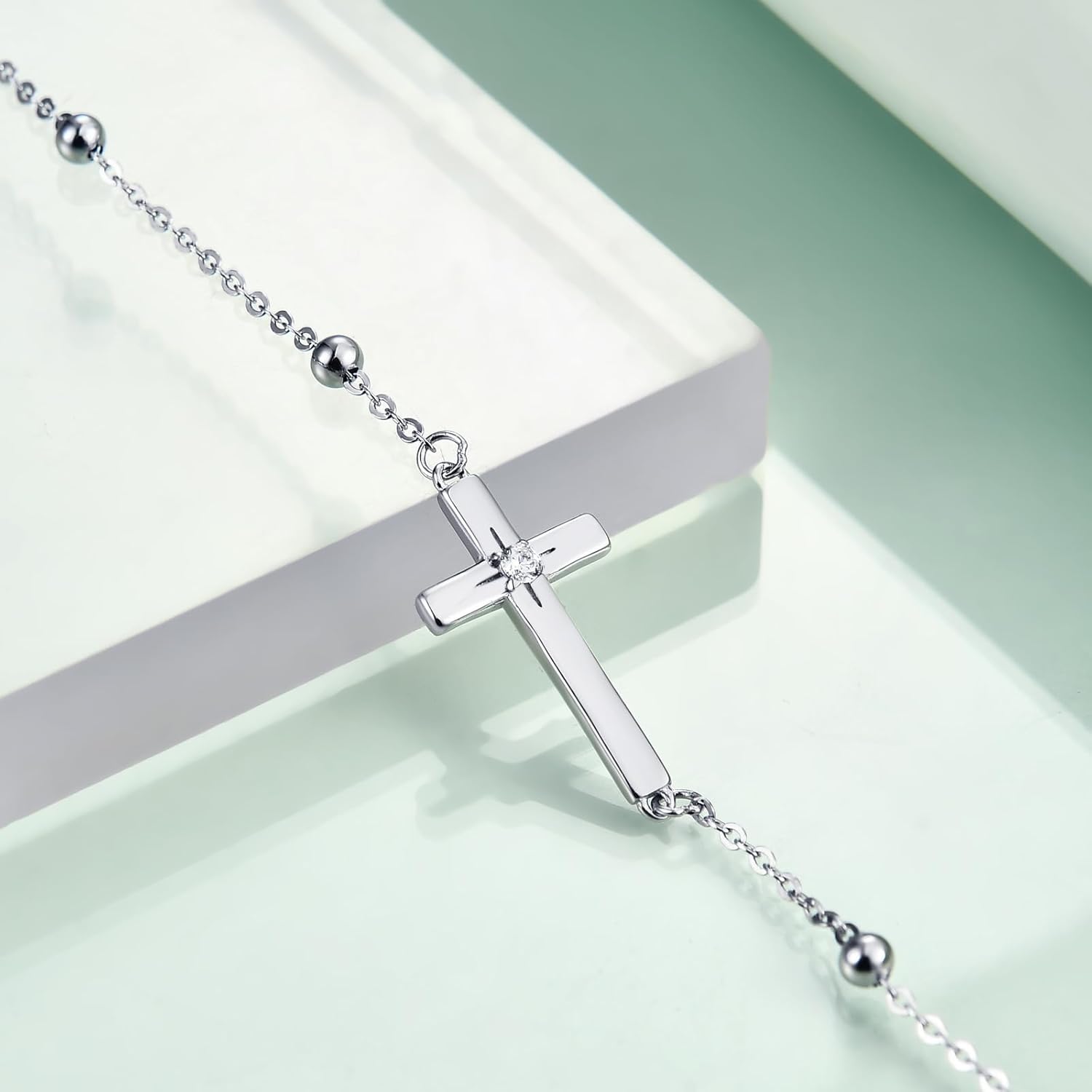 Rnivida 925 Sterling Silver Evil Eye Cross Chain Bracelet for Women,Adjustable - Image 2