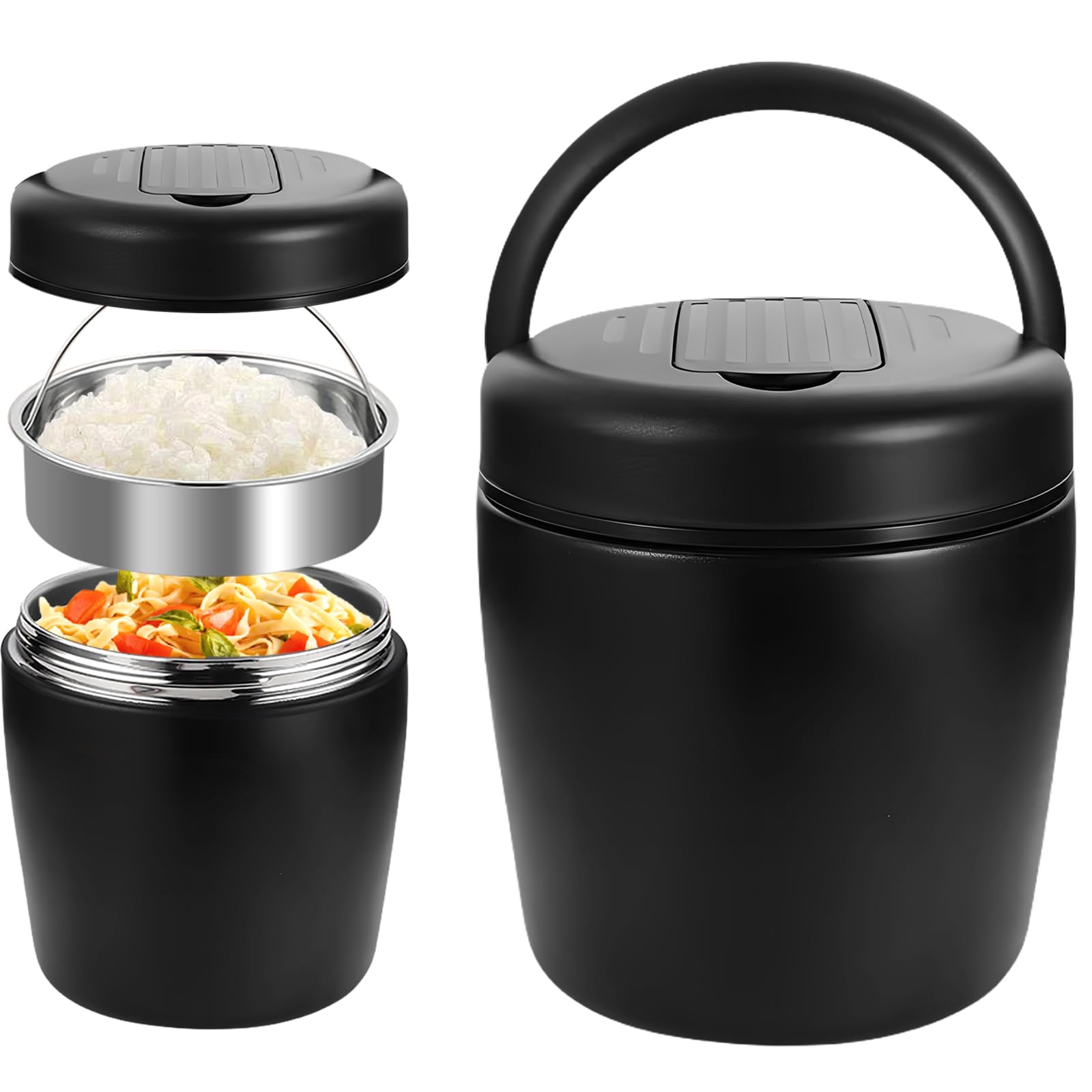 Pojemnik termiczny na jedzenie, 1500 ml, pojemnik utrzymujący ciepło, stal nierdzewna, z pokrywką z klamrą i łyżeczką, pojemnik termiczny do domku z bali, 6-warstwowy, kubek termiczny na piknik, do
