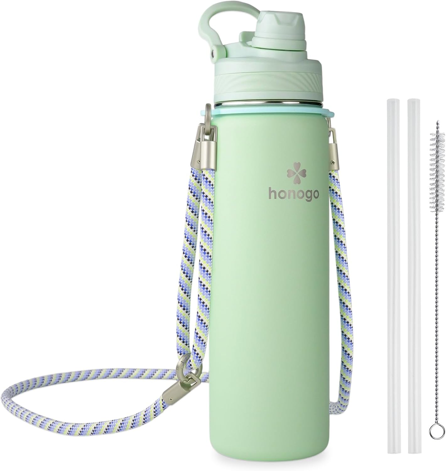 24 oz Insulated Water Bottle with Shoulder Strap, Stainless Steel Tumbler with 2-in-1 Straw & Spout Lid, Fashion Water Flask for Women & Girls. Keep Cold 24H / Hot 12H, BPA Free (Light Green, 24 oz)