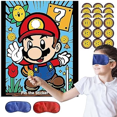 Super Bros Party Games for Kids, Super Bros Birthday Party Supplies, Pin The Coin On The Hat Sticker Tail Games, Super Brother Birthday Decorations Party Favors Cover