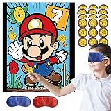 Super Bros Party Games for Kids, Super Bros Birthday Party Supplies, Pin The Coin On The Hat Sticker Tail Games, Super Brother Birthday Decorations Party Favors