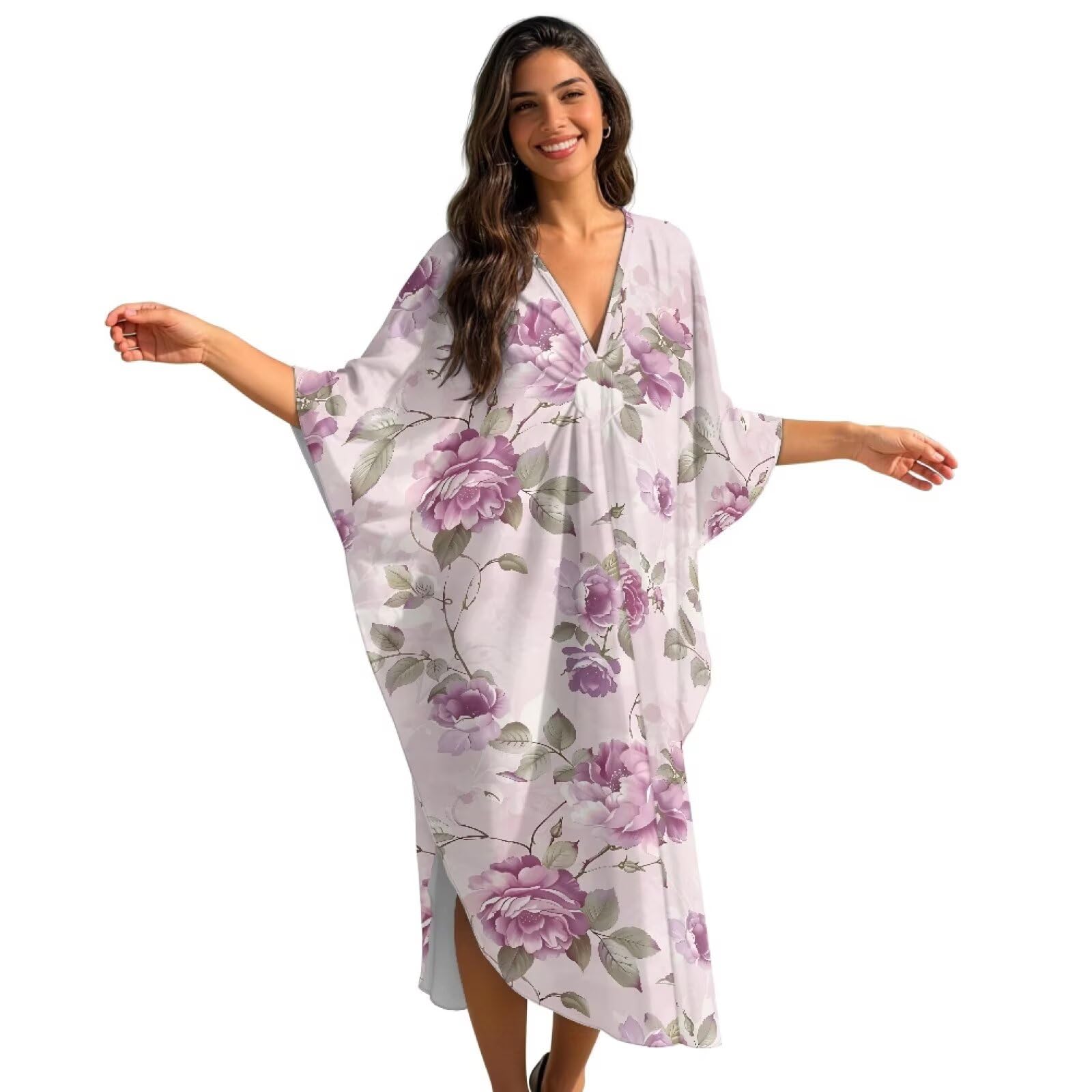 Xoenoiee Damska sukienka kaftan plus size dekolt w serek rękaw nietoperz okrycie plażowe okrycie kąpielowe okrycie kąpielowe letnia sukienka kaftan