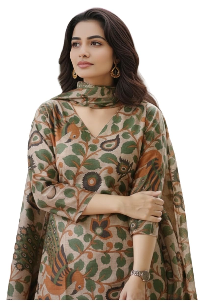 Women's Cotton Blend Straight Printed Kurta with Pant and Dupatta Set | Soft Ethnic Wear for Daily and Festive Use | Stylish Three Piece Kurti Suit for Women and Girls