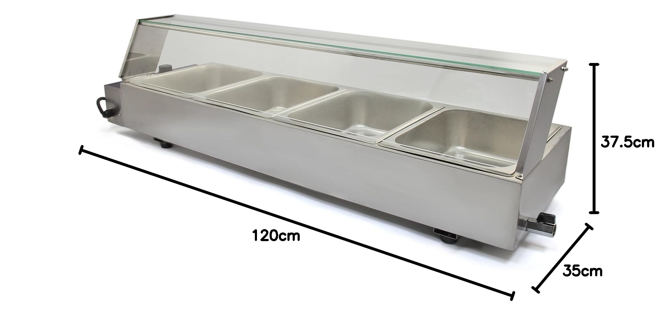 Kukoo Gastro Edelstahl 4 GN Einsätze - Bain-Marie Chaving DIsh Wasserbad Speisenwärmer Buffetwärmer Wärmer 120cm x 35cm x 35,7cm