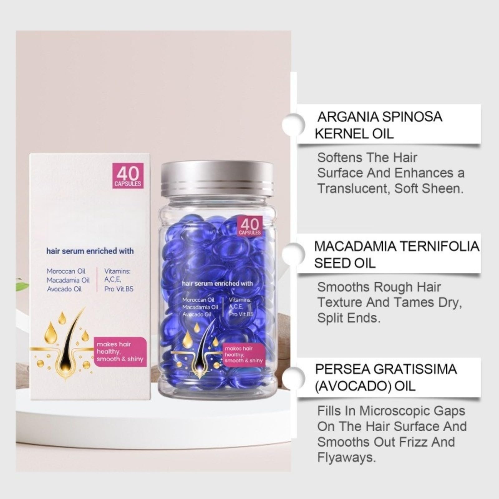 40 Kapseln Haarserum – Macht das Haar gesund, glatt & glänzend – Intensive Pflege für trockenes & geschädigtes Haar
