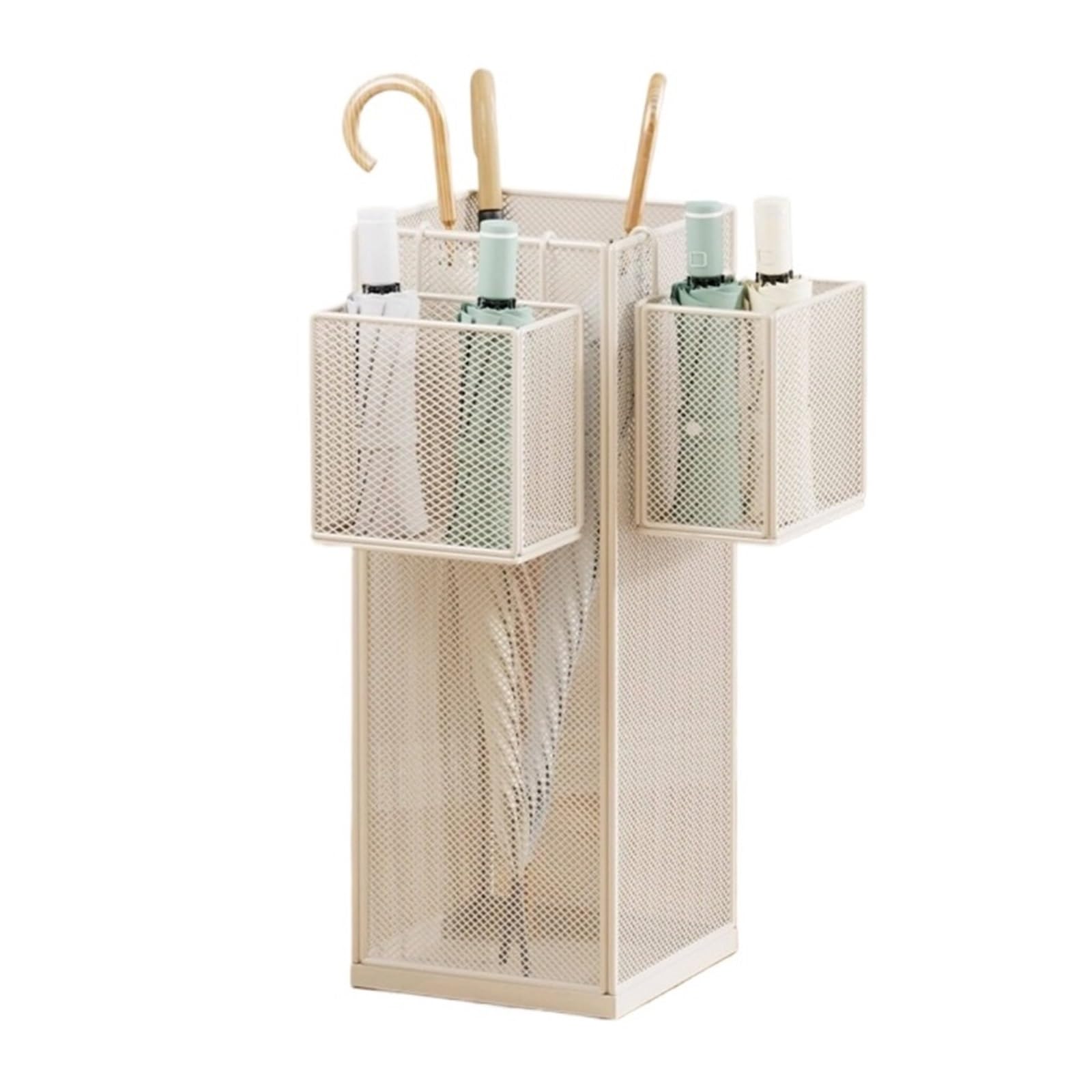 SONGYL-20249 Umbrella Stand Open-style Mesh Umbrella Stand, Wrought Iron With Drainage Bucket Entryway(White)