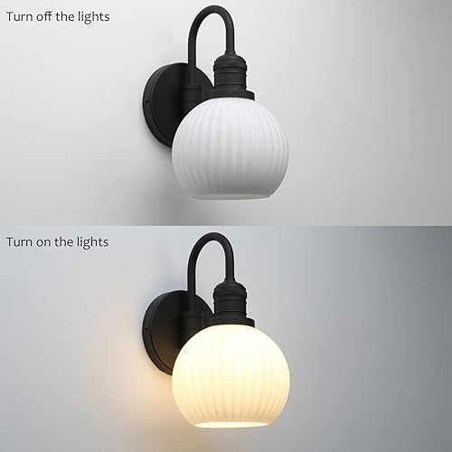 Miniatura 7 de Yosoan Aplique de pared de baño vintage de latón bohemio con pantalla a rayas, 1 lámpara industrial con cable para montaje en pared, pantalla de