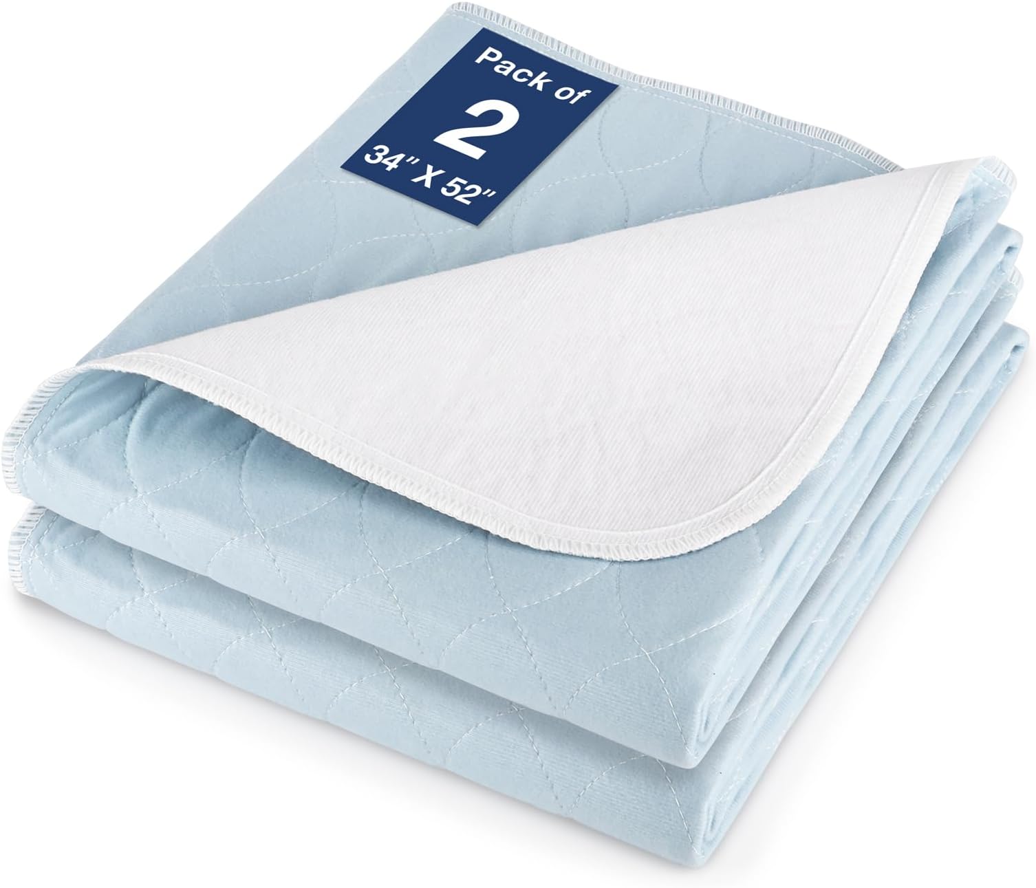 SOLOSHINE 2 Packs Reusable Incontinence Bed Pad, 52" x 34" Washable Pee Pads, Waterproof Bed Pad & Pet Pad, Perfect for Kids, Adults, The Elderly and Pets