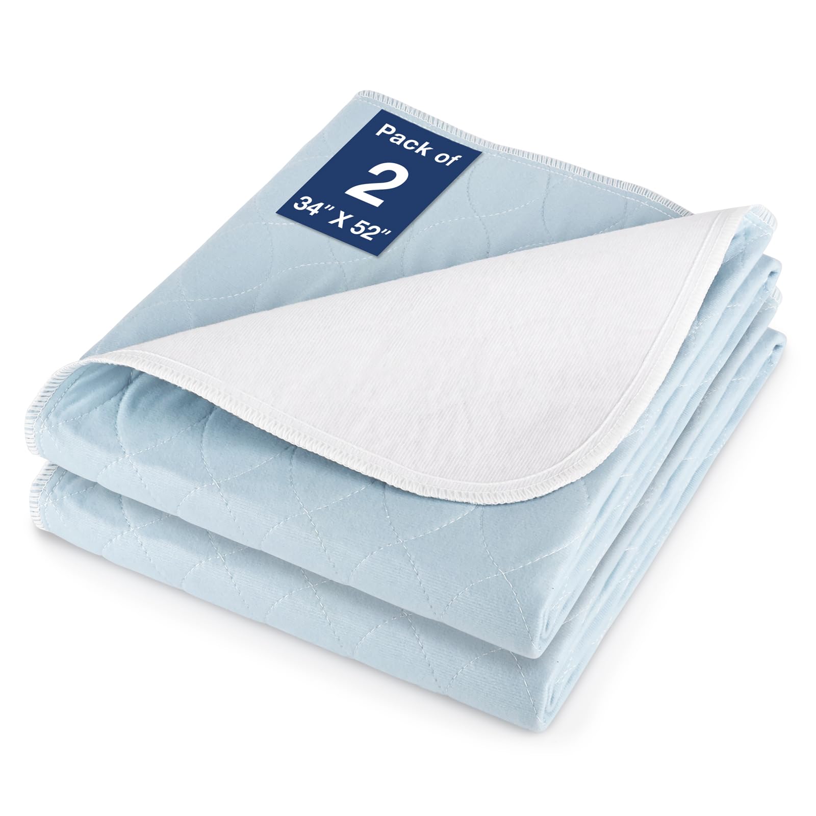 2 Packs Reusable Incontinence Bed Pad, 52" x 34" Washable Pee Pads, Waterproof Bed Pad & Pet Pad, Perfect for Kids, Adults, The Elderly and Pets