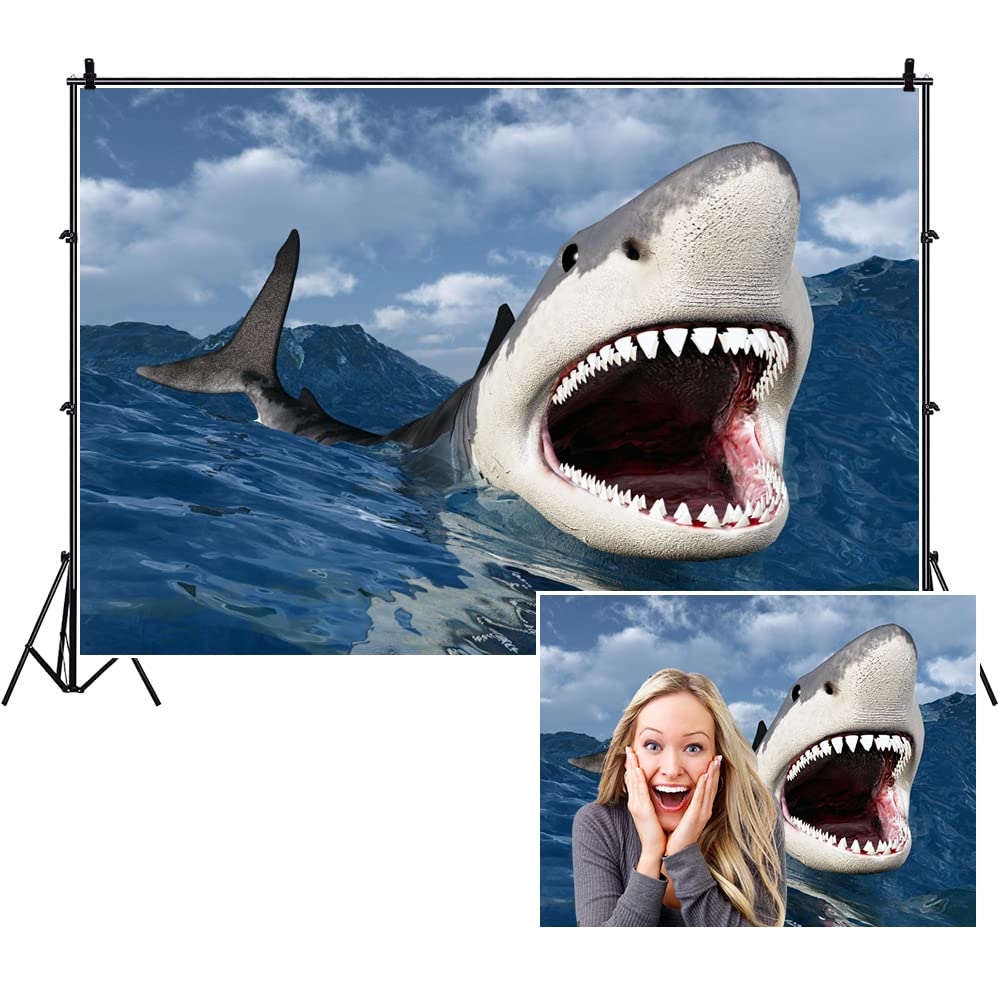 Yeele 7x5ft 3D Ocean Shark Photo Backdrop Underwater World Great White Shark Photography Background Theme Birthday Party Decoration Boy Kid Men