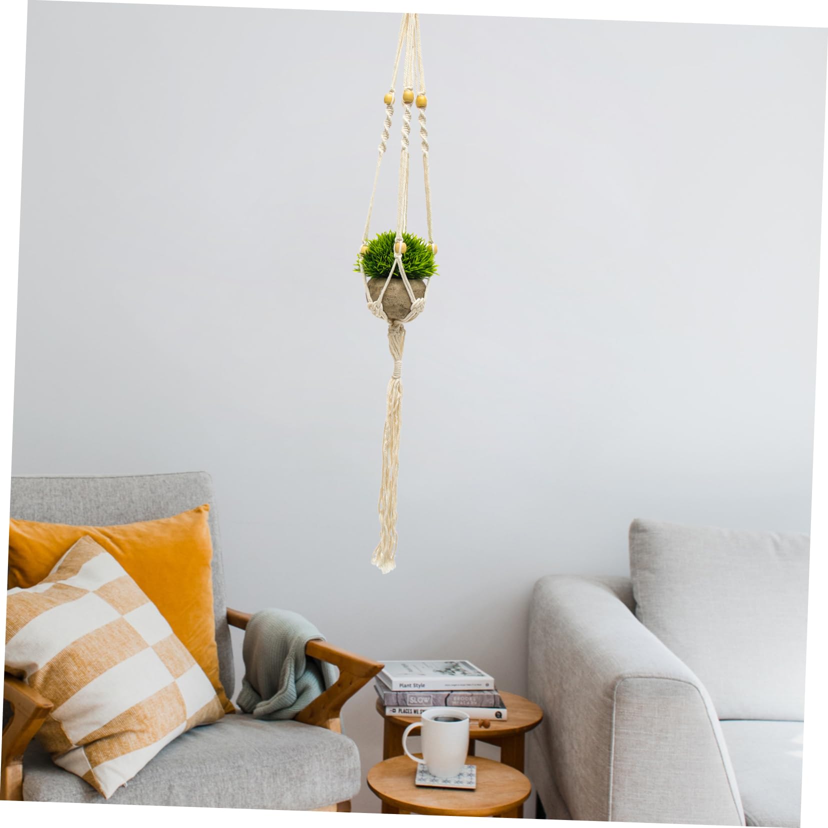 UPKOCH Makramee Blumentopfhalter aus Baumwollseil mit Aufhängeöse 4 Stück Beige Dekorativ für Wand und Zuhause
