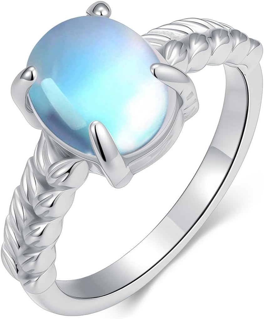 Oval Moonstone Rings for Women 925 Sterling Silver Leaf Ring Ladies Jewelry Gifts