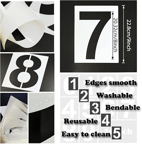 Miniatura 4 de Juego de plantillas de números grandes de 8 pulgadas, juego de plantillas de números de dirección del 0 al 9, plantillas de pintura de números de