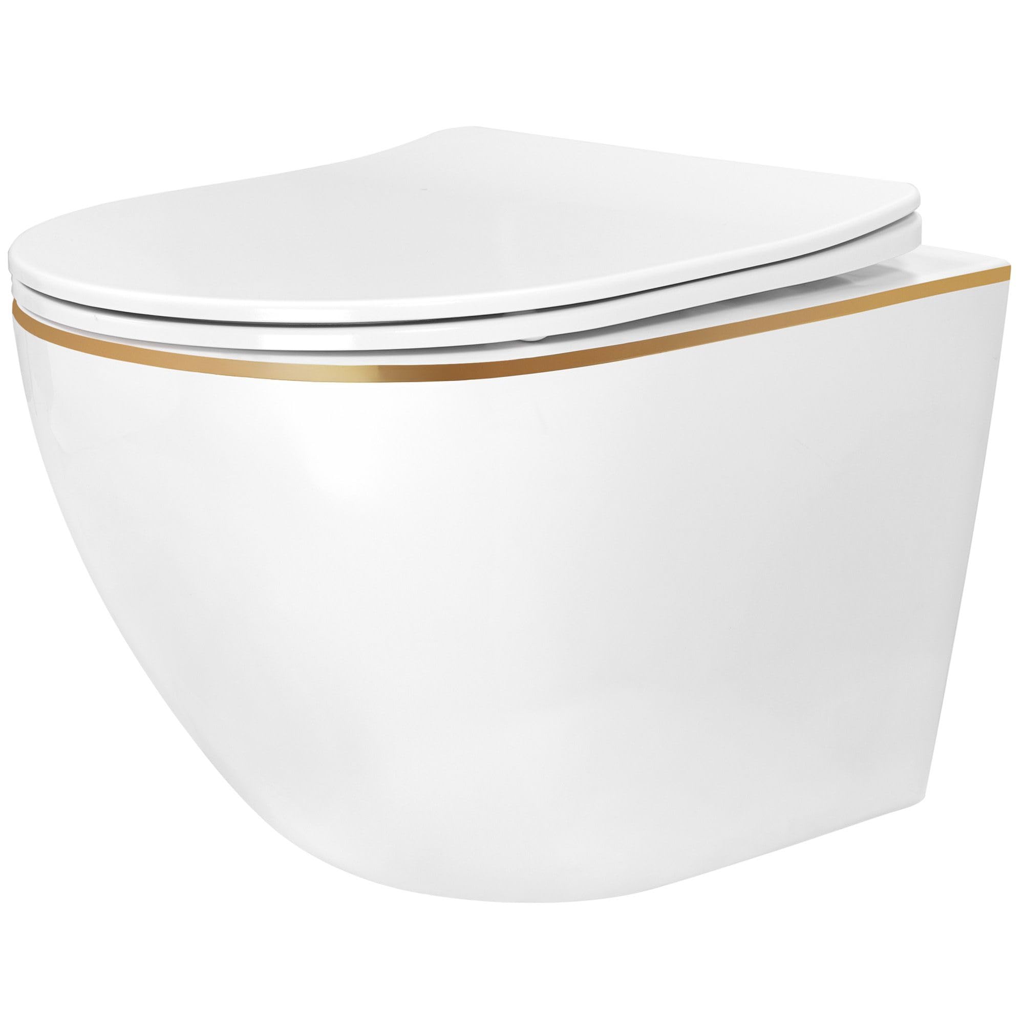 Rea Cuvette WC suspendue en céramique Carlo Mini Tornado Nfq Gold Edge, Esthétique minimaliste et entretien facile - 49x35,5x35cm