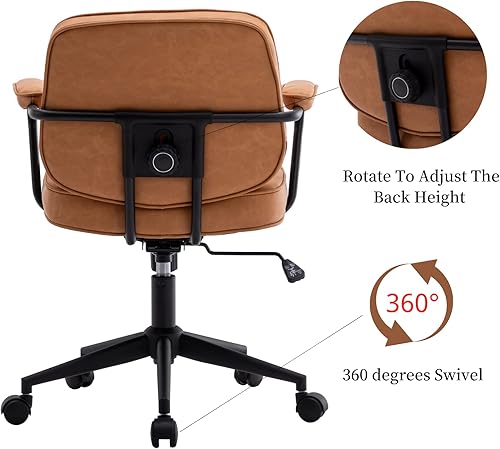 Miniatura 6 de LukeAlon Silla de oficina ajustable de piel sintética, cómoda silla giratoria de 360 con reposabrazos, silla de escritorio moderna de asiento