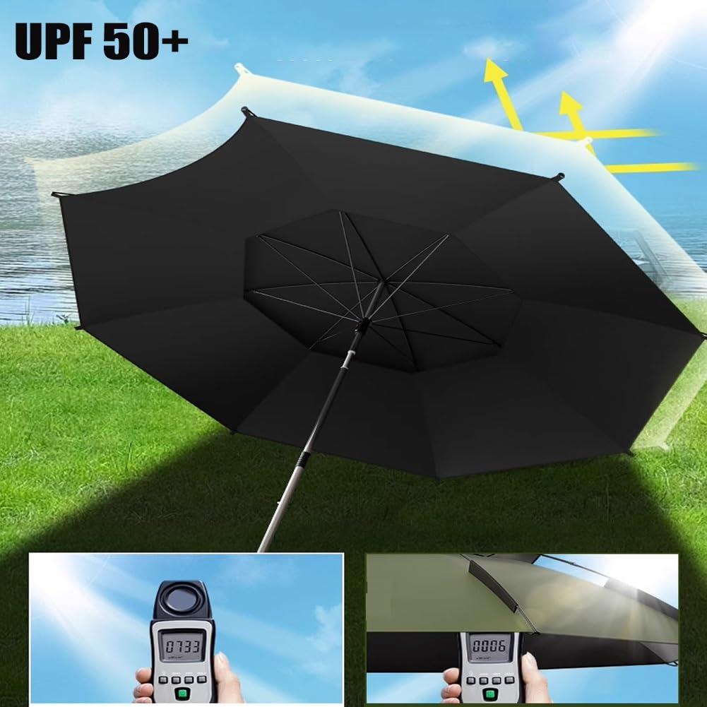 2 Daszkami Parasol Wędkarski z Wentylacją, 220 cm Przenośny Kempingowy Parasol Plażowy Pochylany Składany