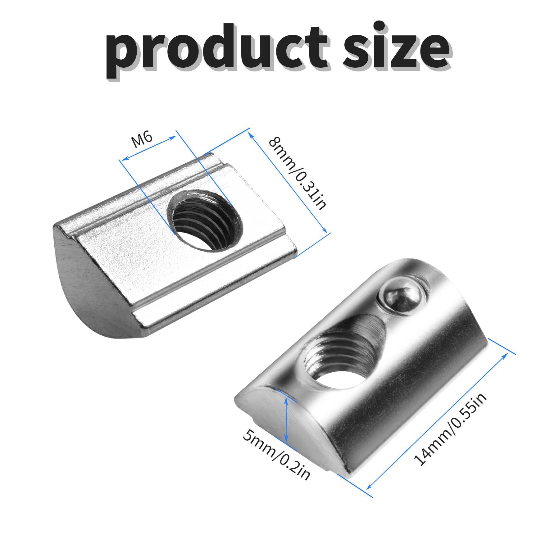 FOCMKEAS 12 Pcs 2020 Series M6 Carbon Steel Roll in T-Nut, T Slot Nuts, Spring Roll Ball Elastic Nuts for European Standard 20 Series Aluminum Extrusion Profile Rail 3D Printer CNC Router