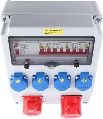 ZDETGU Industrial Socket Box with Circuit Breakers 2 220- and 5 380-415V Sockets