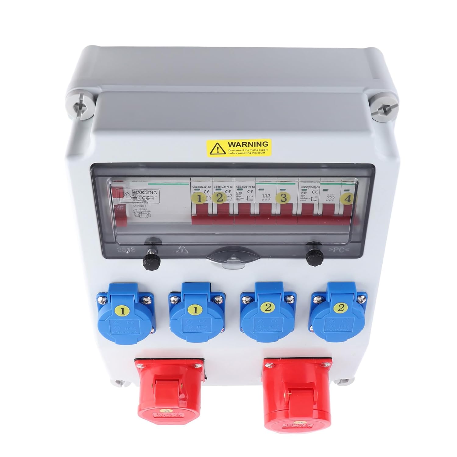 Industrial Socket Box with Circuit Breakers 2 220- and 5 380-415V Sockets IP44 IP54 Power Distribution Electrical Box for Outdoor and Workshop Use