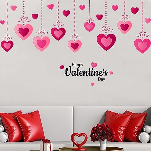 Miniatura 2 de Calcomanías de pared rosa para el día de San Valentín, calcomanías colgantes de corazón para despegar y pegar, decoración romántica de pared para