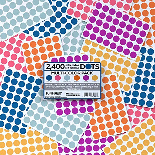 Sunburst Systems 7068 Color Coding Dot Labels, 3 4 , 2400 dots, Multi-Colored