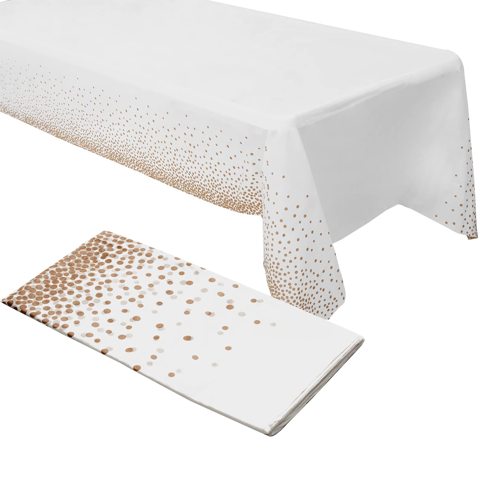 Rose Gold Dot Tablecloths for Rectangle Tables,54" x 108" Rose Gold Plastic Tablecloths Disposable Waterproof Party Table Cloths White Dot Confetti Table Cloth for Outdoor Picnic Birthday Party