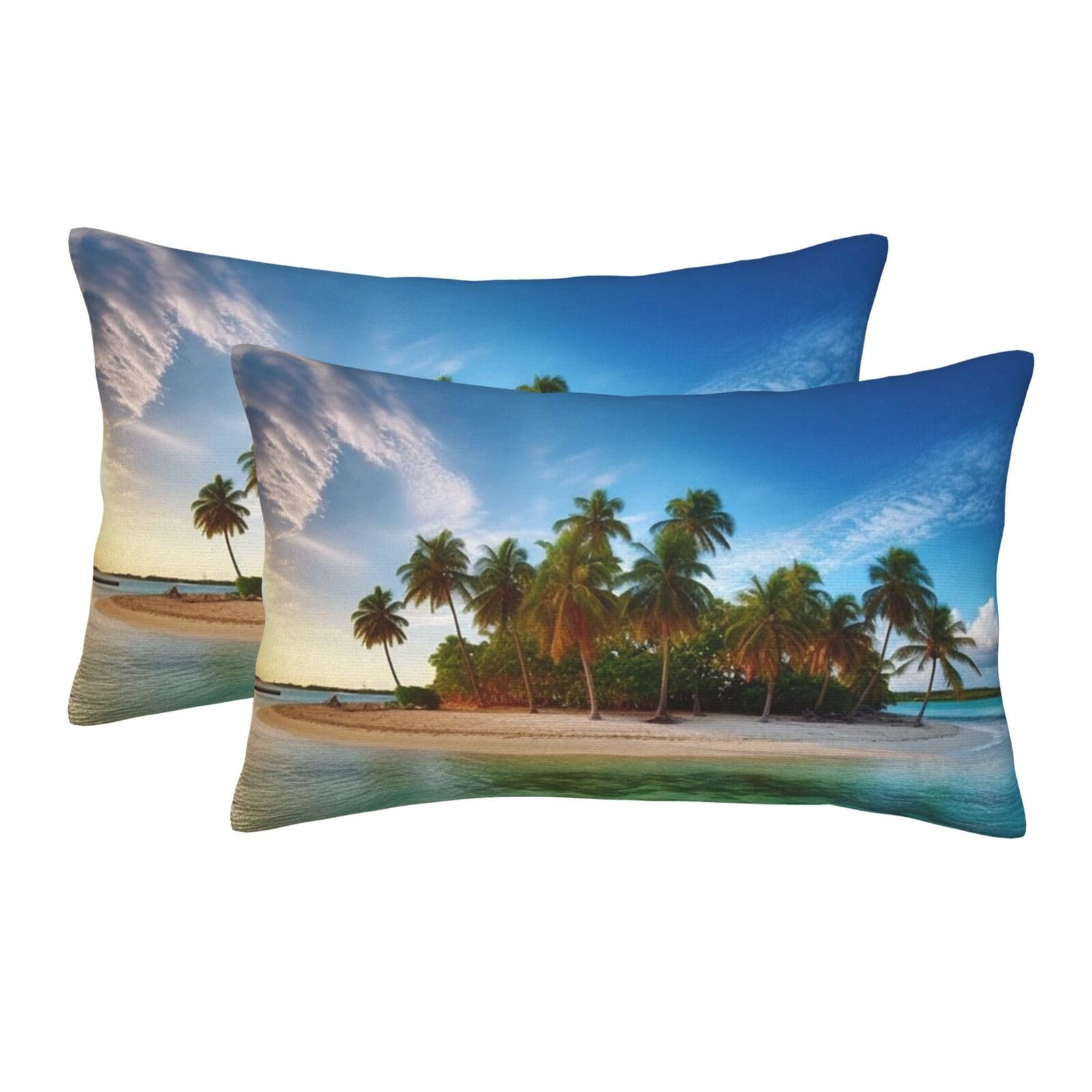 2 Pack Standard Size Pillow Cases for Hair and Skin Soft Breathable Pillow Case Covers with Hidden Zipper Overseas Islands Pillowcase 16"x24" Pillow Cover for Sleeping Gift