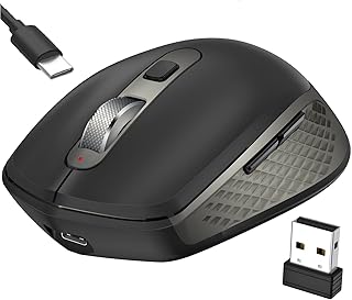 GALENMORO Bluetooth 2.4G USB Receiver Mouse Wireless Rechargeable Mouse Ergonomic Slim Silent Mouse for Multiple Devices, Cordless Bluetooth Mice for Laptop Tablet Windows Mac PC - Black Grey