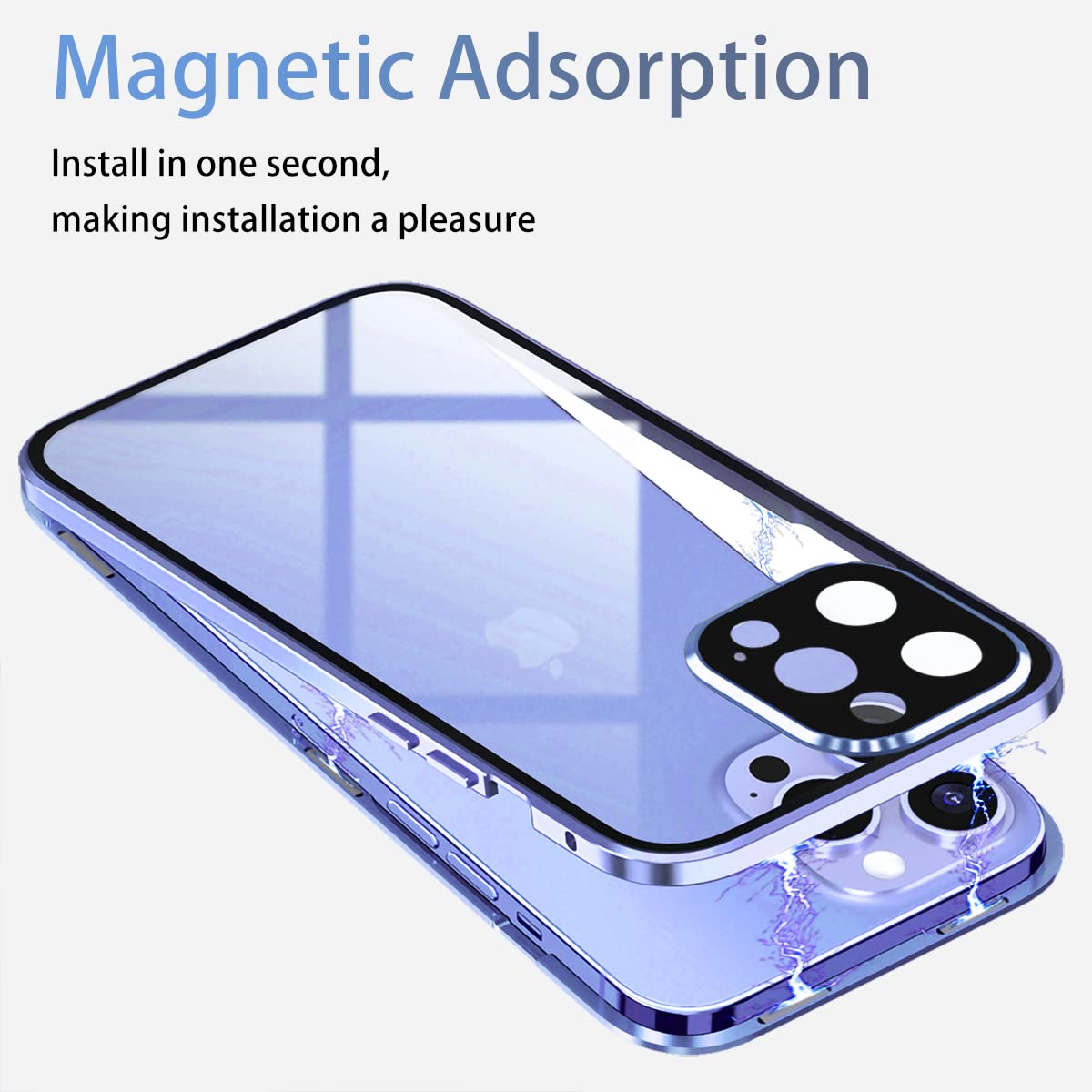 OMGZONE Privacy Case for iPhone 13 Magnetic Cover,Screen Protector built-in Anti-peep Tempered Glass Full Cover with Camera Protector,360 Degree Metal Bumper Case for iPhone 13,Blue - Image 4