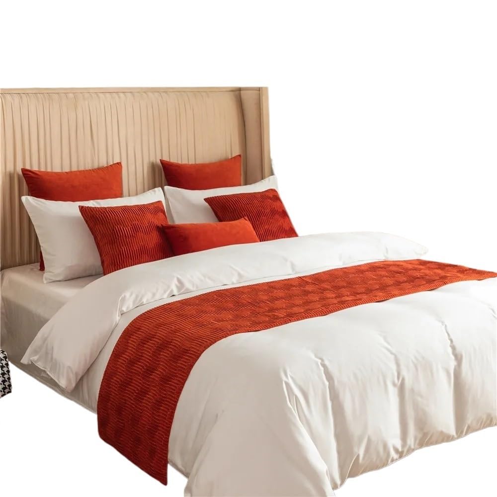GBMITING Bed Runner, Bed Scarf Velvet Wavy Pattern Bed Runner Throw Home Hotel Decoration Flag Wedding Bedroom Tail Towel(Red,45X240cm runner 1pc)