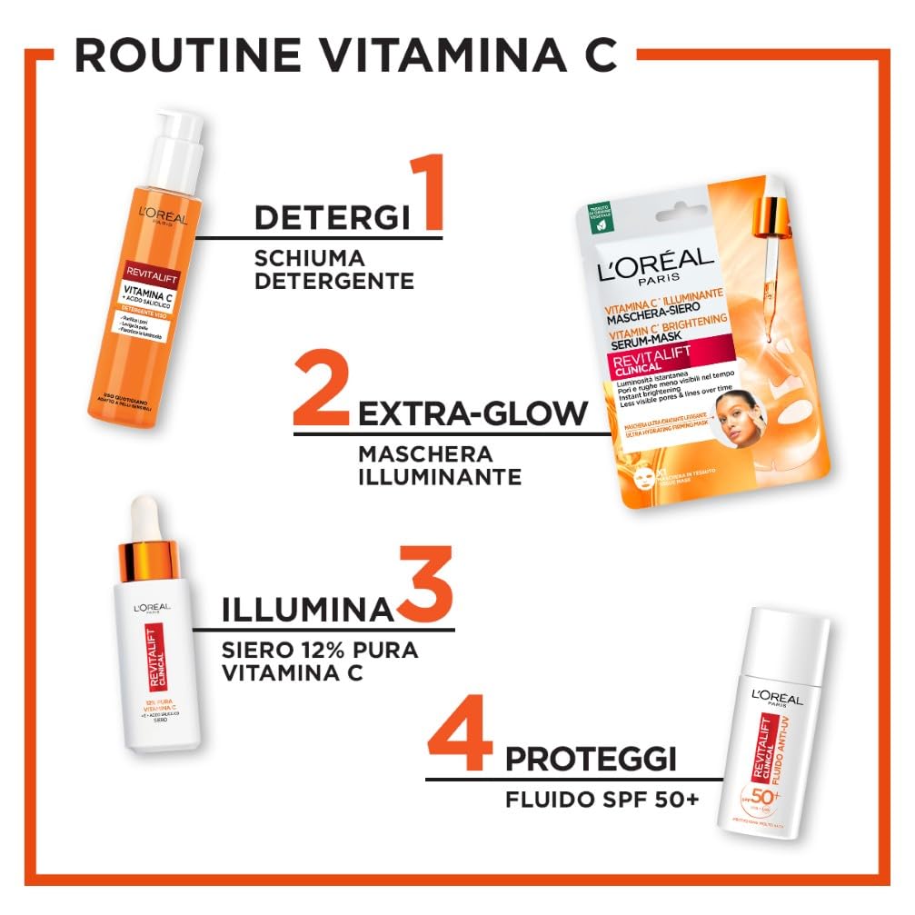 L'Oréal Paris Detergente Viso Purificante, Adatto a Pelli Sensibili, Azione Levigante e Uniformante, Pelle Morbida e Elastica, Con Vitamina C + Acido Salicilico, Revitalift, 150 ml