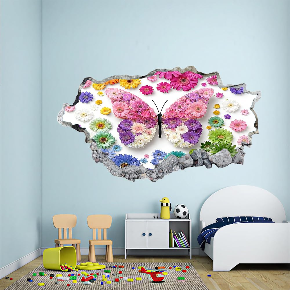 Wandtattoo 3D Durchbruch Schmetterling Wandsticker Wanddekoration selbstklebend Bunte Blume Wandaufkleber Deko Schlafzimmer Wohnzimmer Kinderzimmer Kunst Wohnkultur Wandbilder
