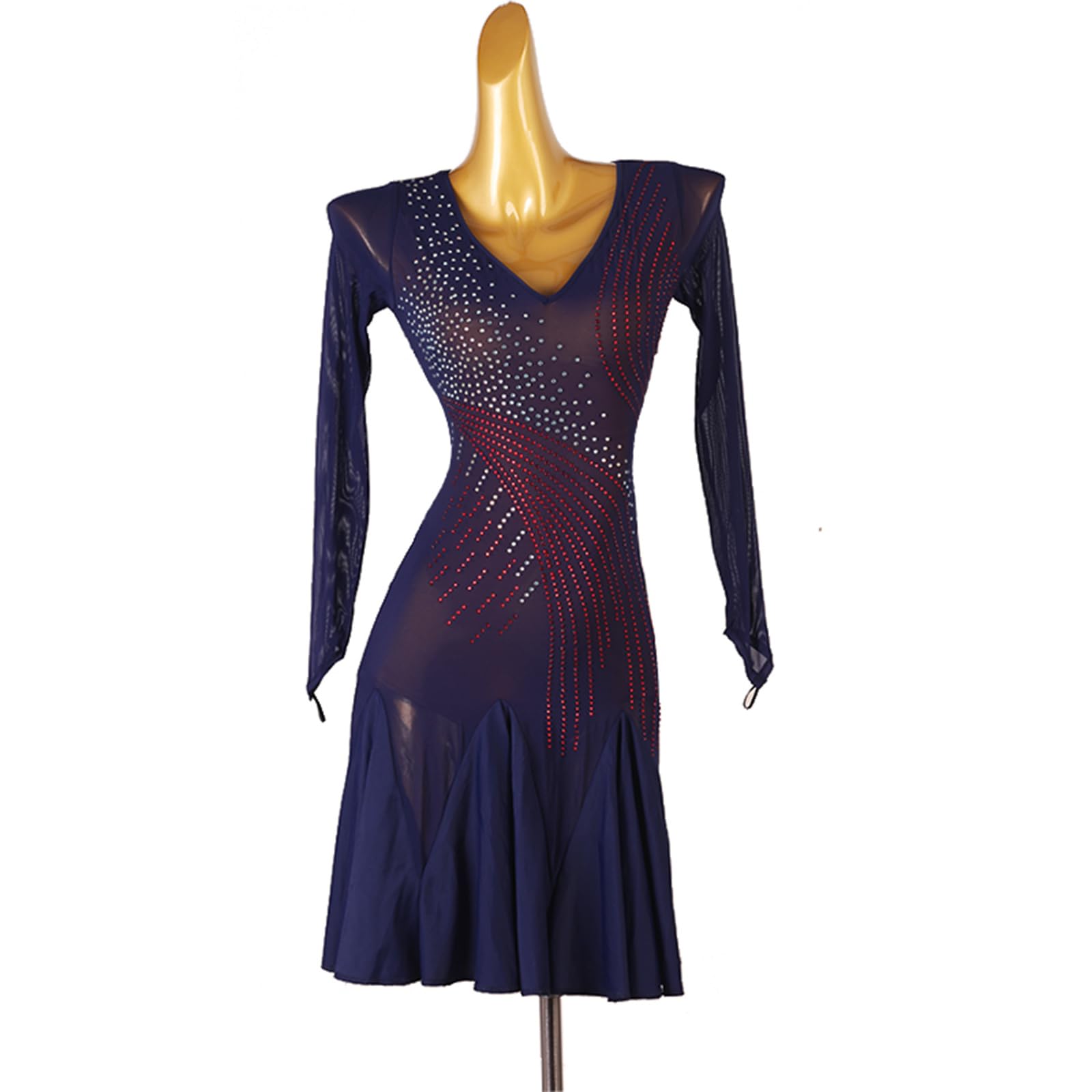 Vestido De Danza Lírica Latina para Mujer Brillantes Leotardo Manga Larga con Tutu Falda Vestido De Patinaje Artístico Ropa De Baile