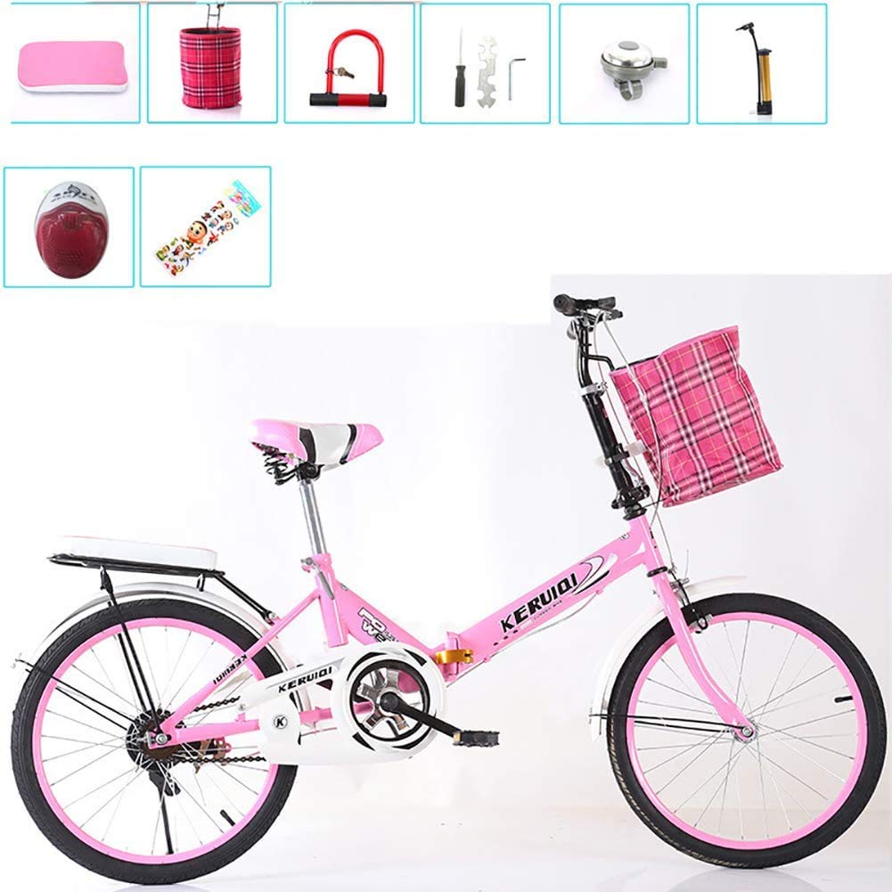 FanYu Folding Bicycle Women'S Light Work Adult Ultra Light Variable Speed Portable16/20 Inch Small Student Male Bicycle Folding Bicycle Bike Carrier,Pink,16IN
