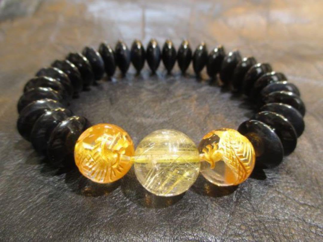 皇帝龍】タイチンゴールドルチルクォーツ、そろばん珠ブルータイガー